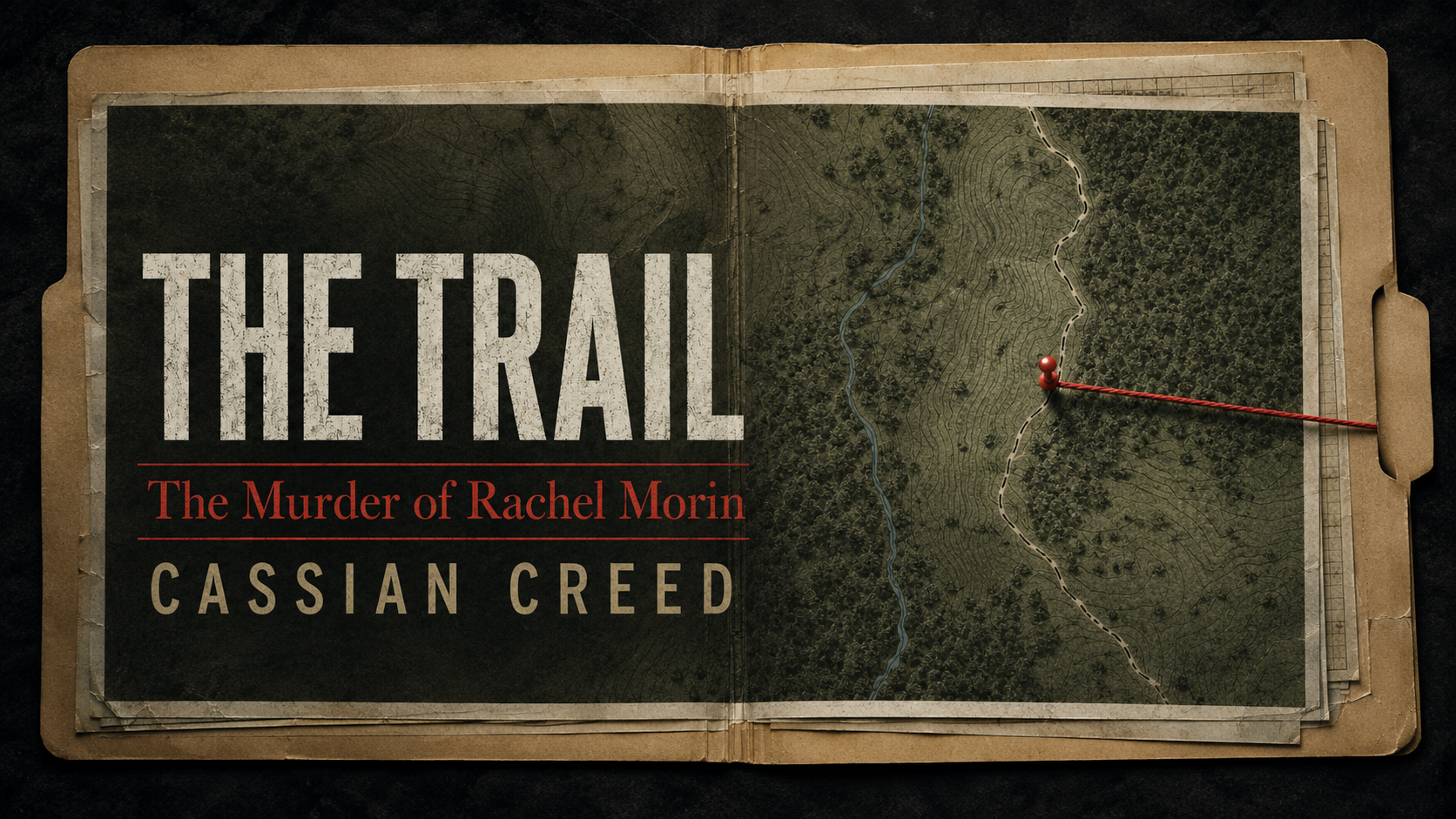 The Trail: The Murder of Rachel Morin — a wooded trail marked with an evidence pin